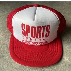 Vintage 90's Sports Central Trucker Hat Red Mesh Snap Back Twin City Tag